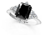 White gold Fancy Black Radiant Cut Brilliant Diamond with Cluster Setting on a Beaded Band and Four-Prong Setting_25