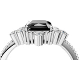 White gold Fancy Black Radiant Cut Brilliant Diamond with Cluster Setting on a Beaded Band and Four-Prong Setting_28