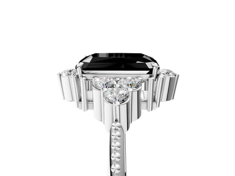 White gold Fancy Black Radiant Cut Brilliant Diamond with Cluster Setting on a Beaded Band and Four-Prong Setting_29