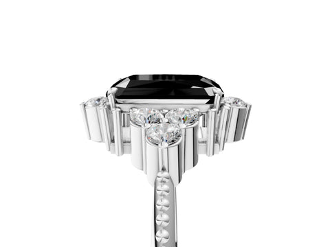 White gold Fancy Black Radiant Cut Brilliant Diamond with Cluster Setting on a Beaded Band and Four-Prong Setting_5