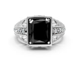 White gold Fancy Black Radiant Cut Brilliant Milgrain Filigree Diamond Ring with Square Prong Setting