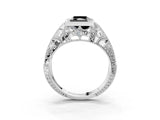 White gold Fancy Black Radiant Cut Brilliant Milgrain Filigree Diamond Ring with Square Prong Setting_3
