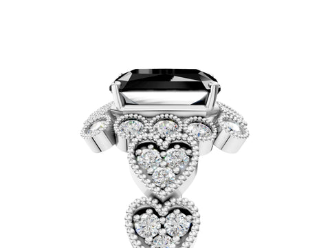 White gold Fancy Black Radiant Cut Brilliant Milgrain Pave Heart Band Solitaire Ring_17