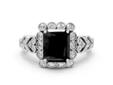 White gold Fancy Black Radiant Cut Brilliant Milgrain Pave Heart Band Solitaire Ring_23