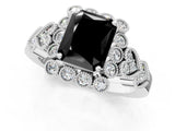 White gold Fancy Black Radiant Cut Brilliant Milgrain Pave Heart Band Solitaire Ring_24