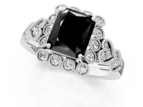 White gold Fancy Black Radiant Cut Brilliant Milgrain Pave Heart Band Solitaire Ring_25