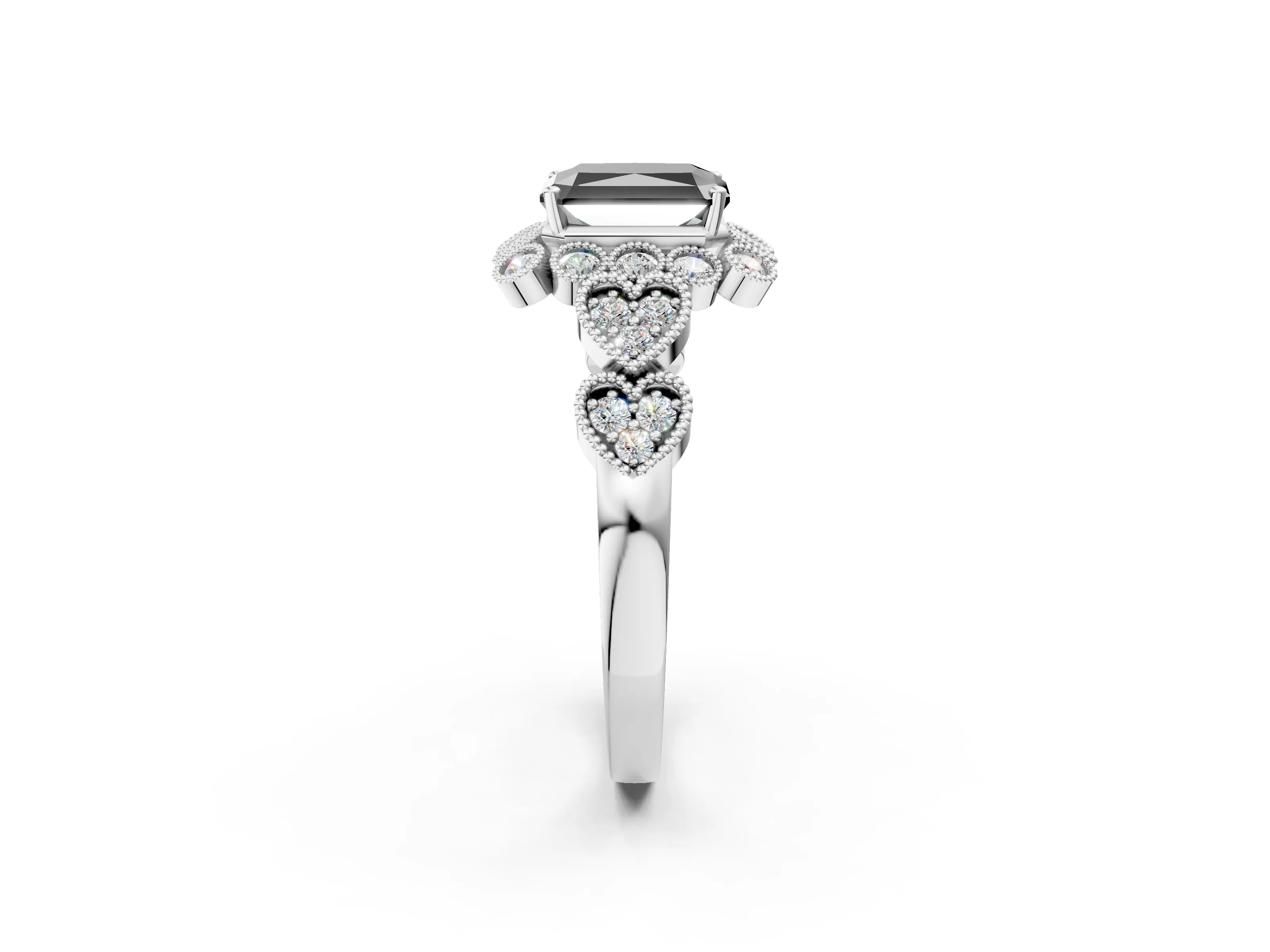White gold Fancy Black Radiant Cut Brilliant Milgrain Pave Heart Band Solitaire Ring_26