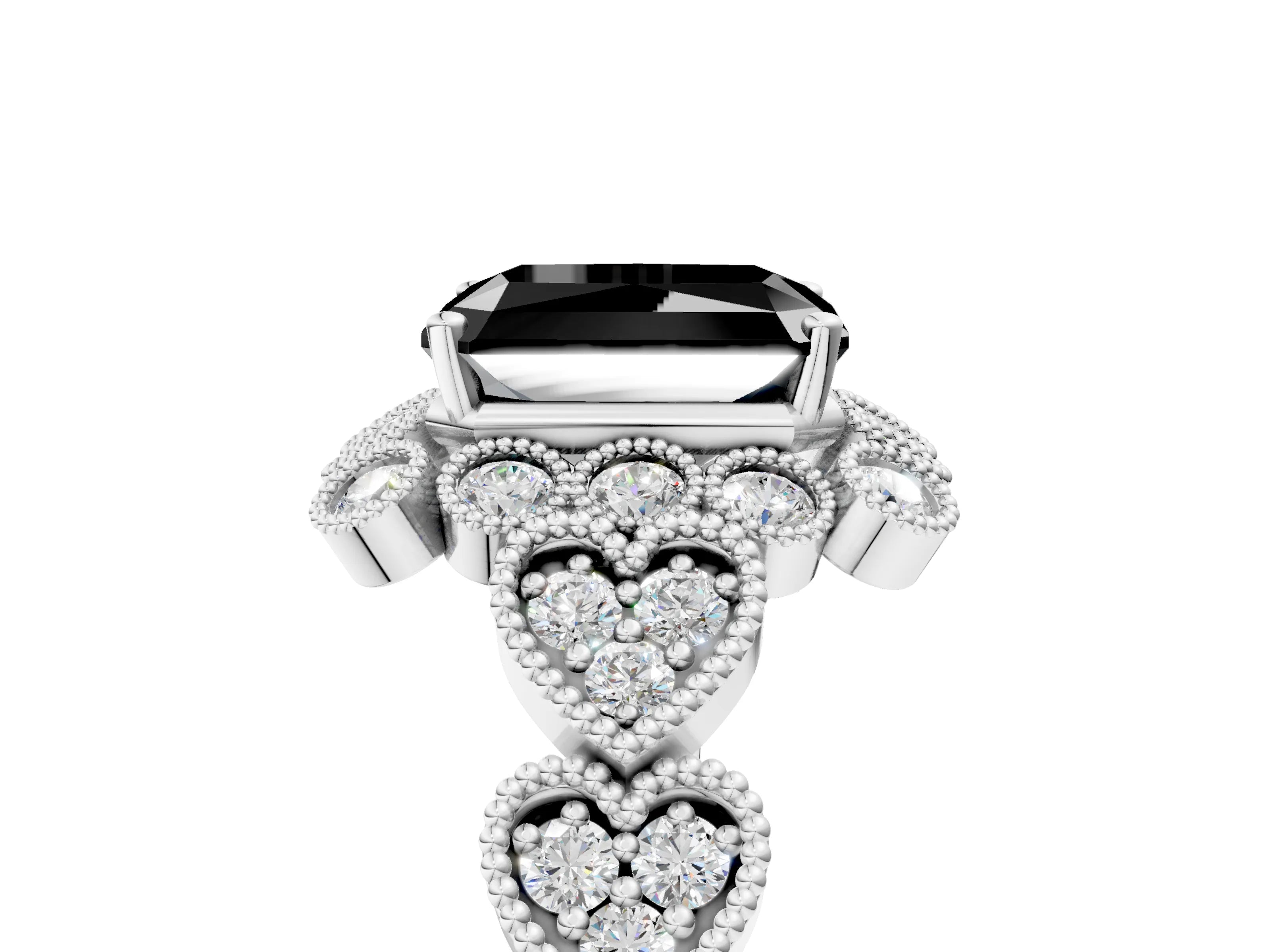 White gold Fancy Black Radiant Cut Brilliant Milgrain Pave Heart Band Solitaire Ring_28