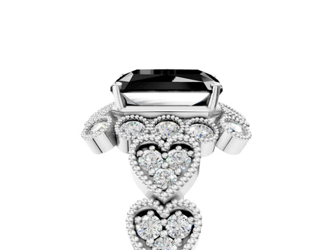 White gold Fancy Black Radiant Cut Brilliant Milgrain Pave Heart Band Solitaire Ring_28