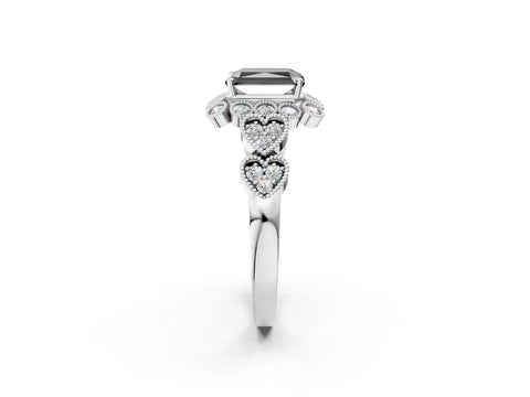 White gold Fancy Black Radiant Cut Brilliant Milgrain Pave Heart Band Solitaire Ring_2
