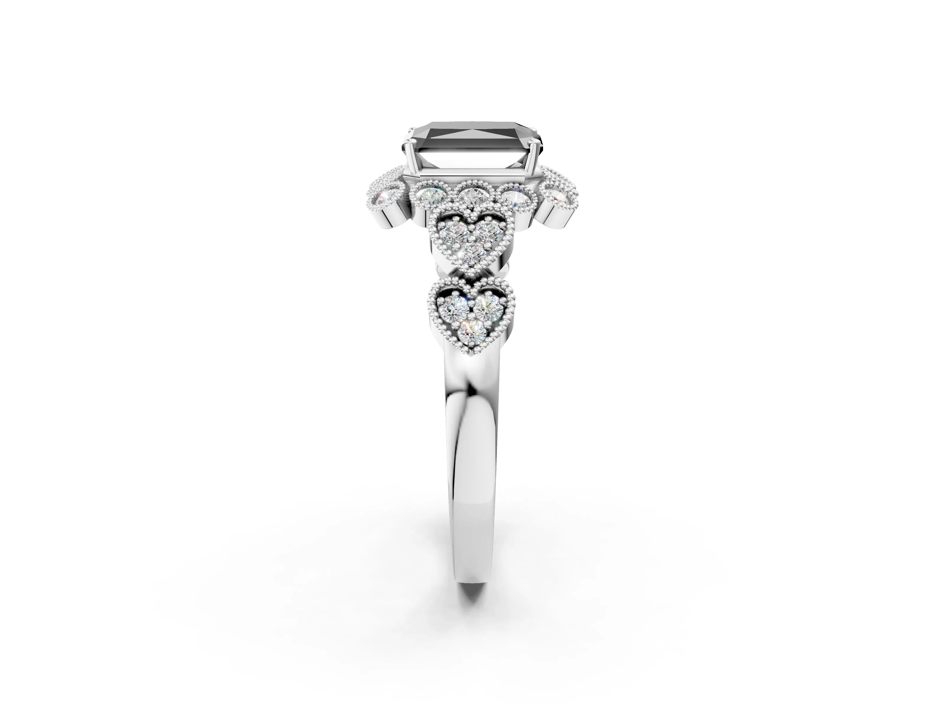 White gold Fancy Black Radiant Cut Brilliant Milgrain Pave Heart Band Solitaire Ring_2