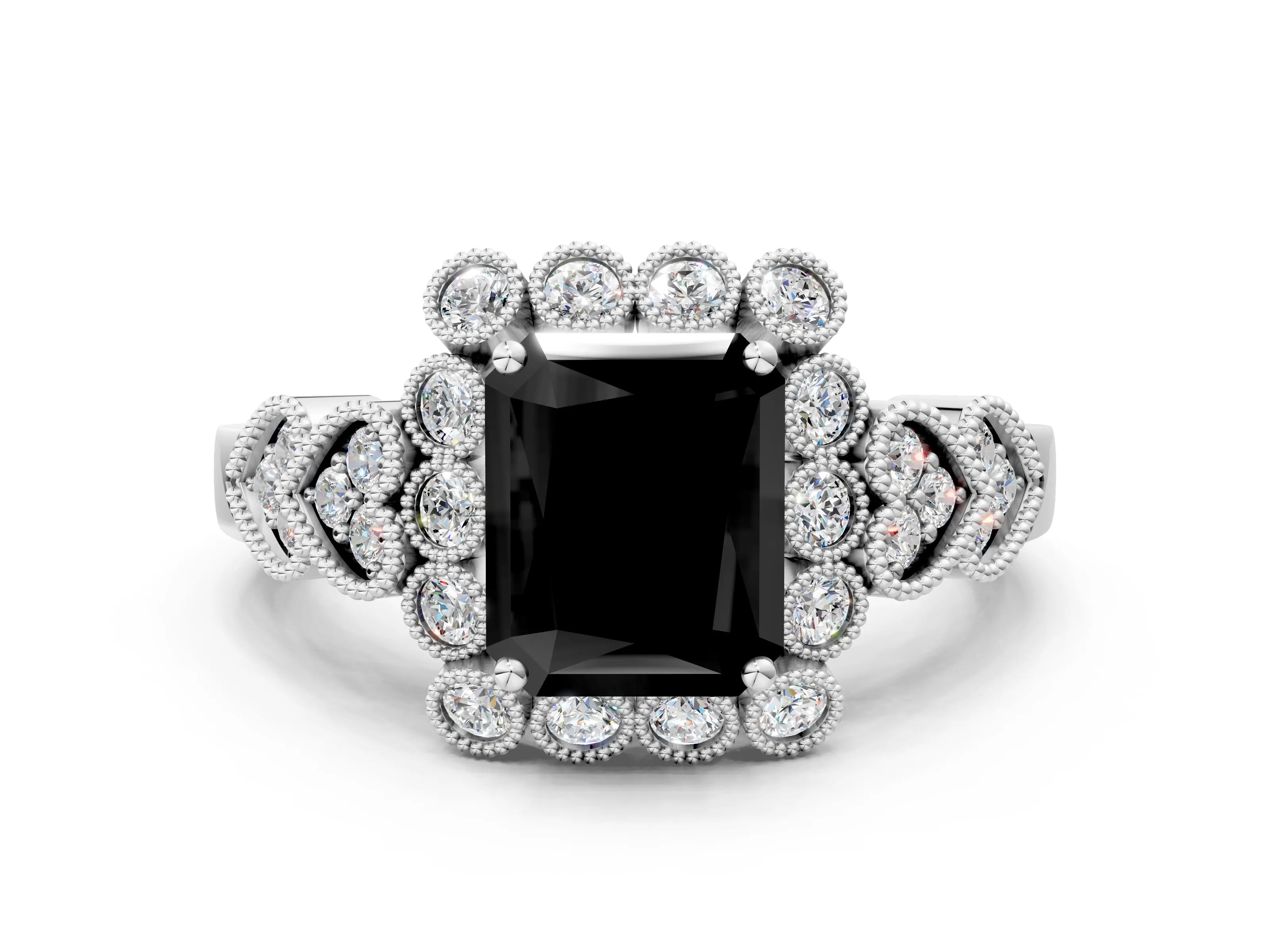 White gold Fancy Black Radiant Cut Brilliant Milgrain Pave Heart Band Solitaire Ring_36