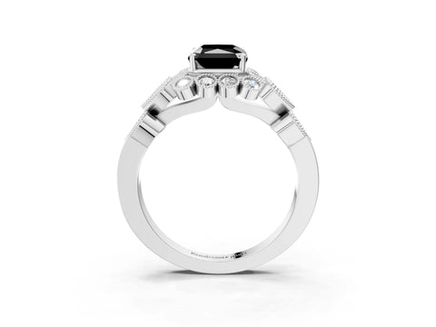 White gold Fancy Black Radiant Cut Brilliant Milgrain Pave Heart Band Solitaire Ring_39