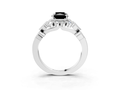 White gold Fancy Black Radiant Cut Brilliant Milgrain Pave Heart Band Solitaire Ring_3