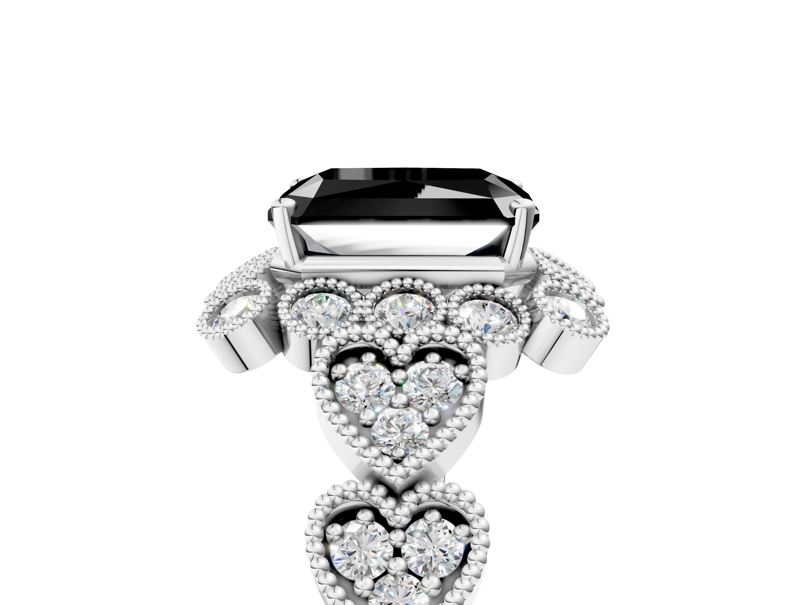 White gold Fancy Black Radiant Cut Brilliant Milgrain Pave Heart Band Solitaire Ring_41