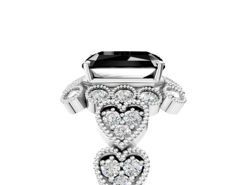 White gold Fancy Black Radiant Cut Brilliant Milgrain Pave Heart Band Solitaire Ring_5