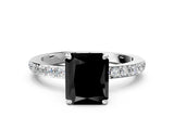 White gold Fancy Black Radiant Cut Brilliant Pavé Band Solitaire with Four-Prong Setting