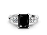 White gold Fancy Black Radiant Cut Brilliant Three-Stone Diamond Ring with Pavé Band and Four-Prong Setting_35