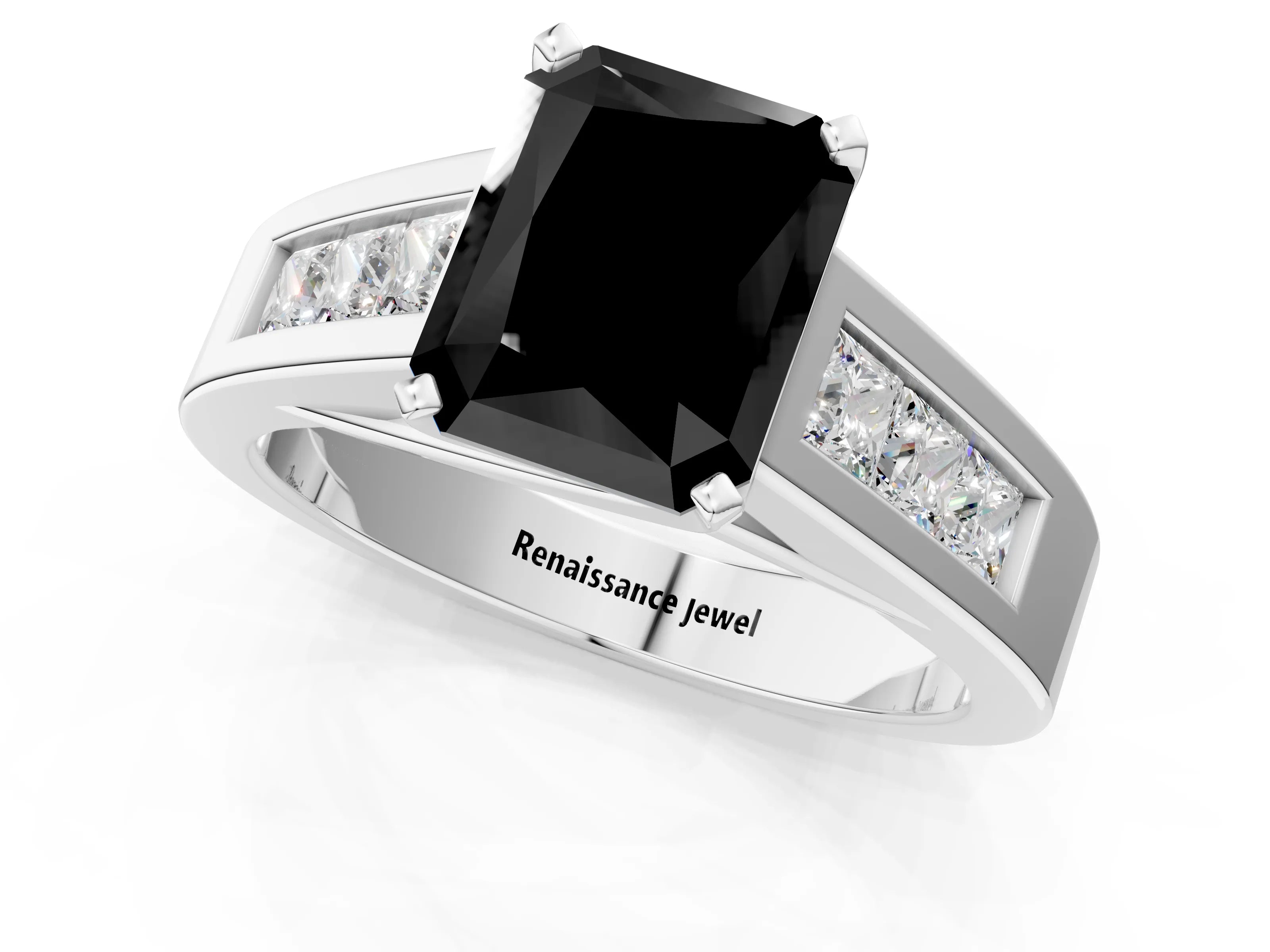 White gold Fancy Black Radiant Cut Cut Channel Set Solitaire Ring with Four-Prong Setting_1