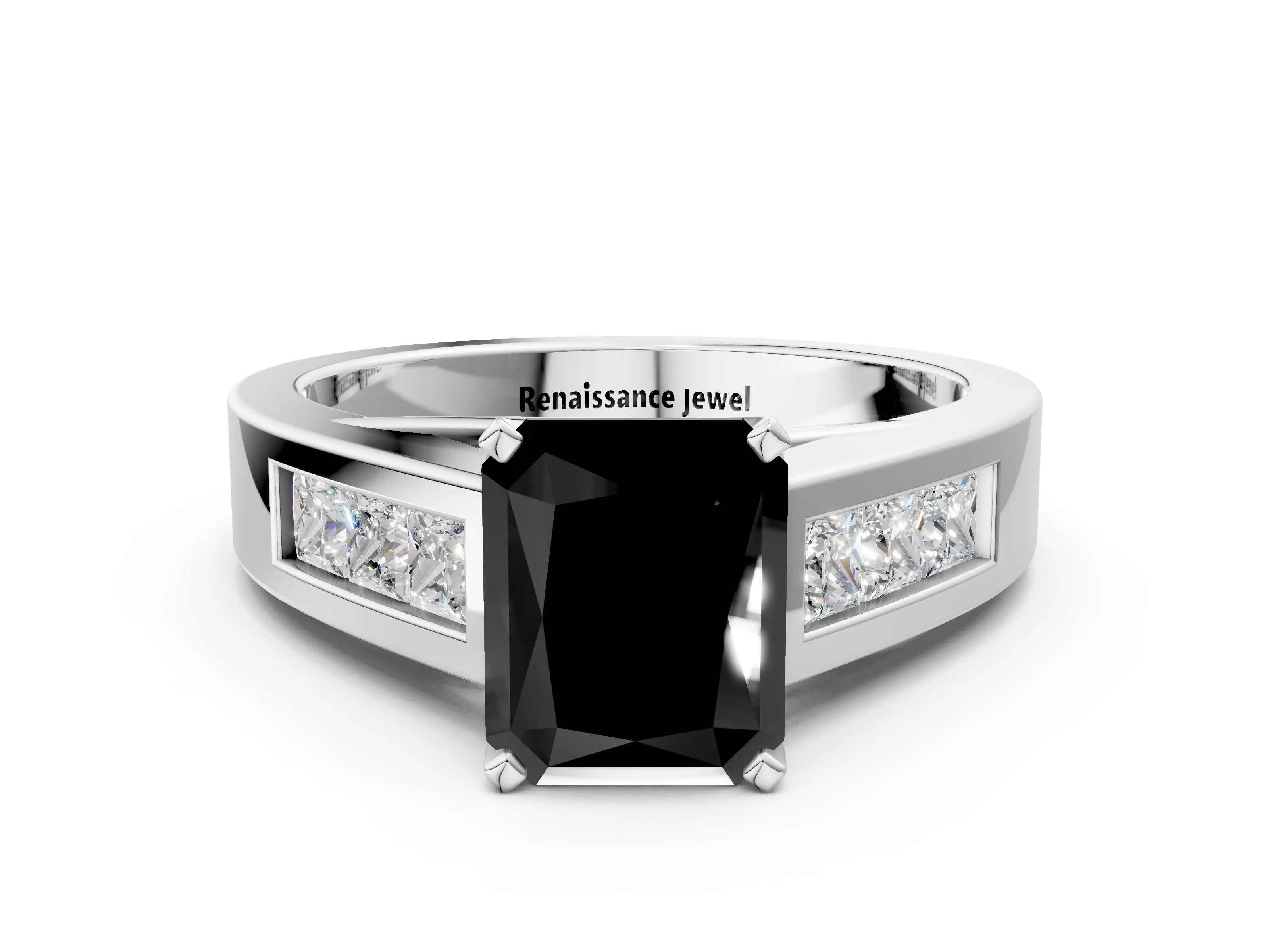 White gold Fancy Black Radiant Cut Cut Channel Set Solitaire Ring with Four-Prong Setting_12
