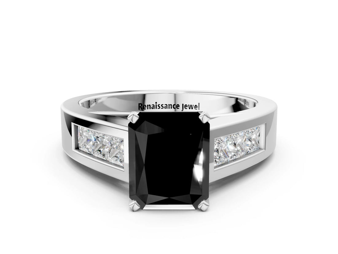 White gold Fancy Black Radiant Cut Cut Channel Set Solitaire Ring with Four-Prong Setting_12