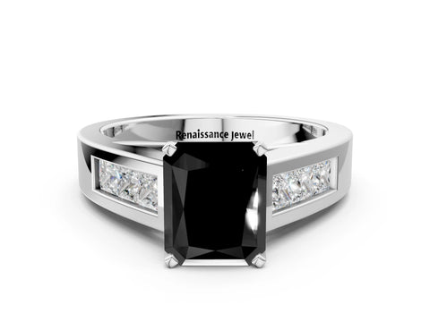 White gold Fancy Black Radiant Cut Cut Channel Set Solitaire Ring with Four-Prong Setting_12