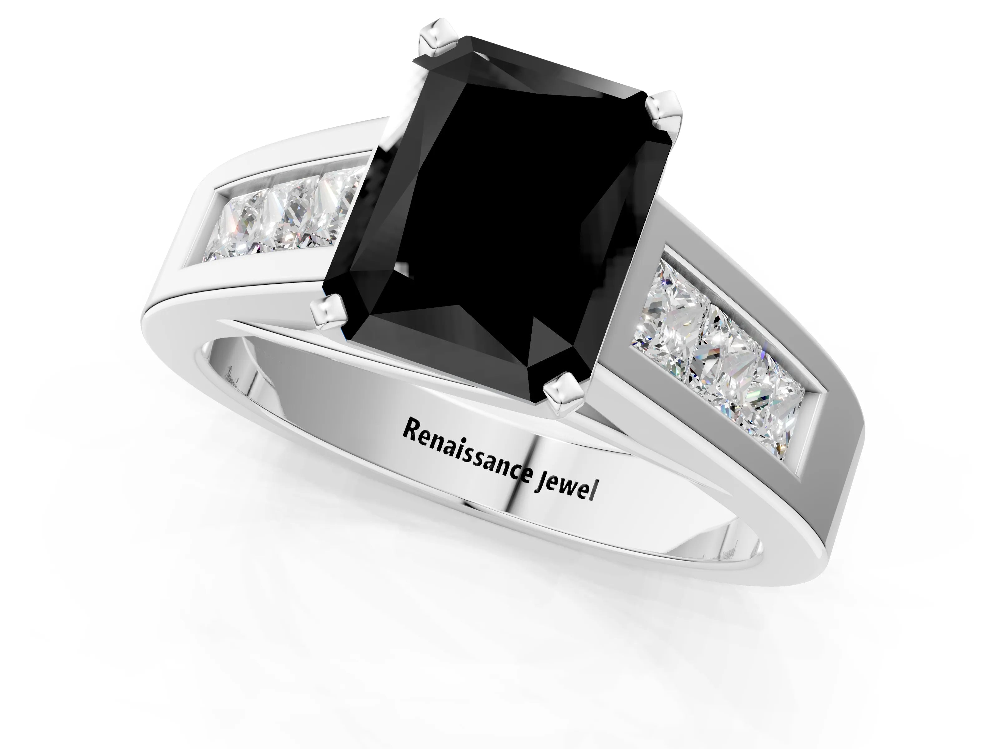 White gold Fancy Black Radiant Cut Cut Channel Set Solitaire Ring with Four-Prong Setting_13