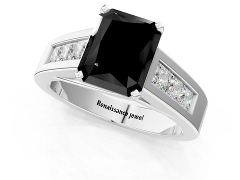 White gold Fancy Black Radiant Cut Cut Channel Set Solitaire Ring with Four-Prong Setting_13