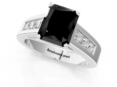 White gold Fancy Black Radiant Cut Cut Channel Set Solitaire Ring with Four-Prong Setting_1