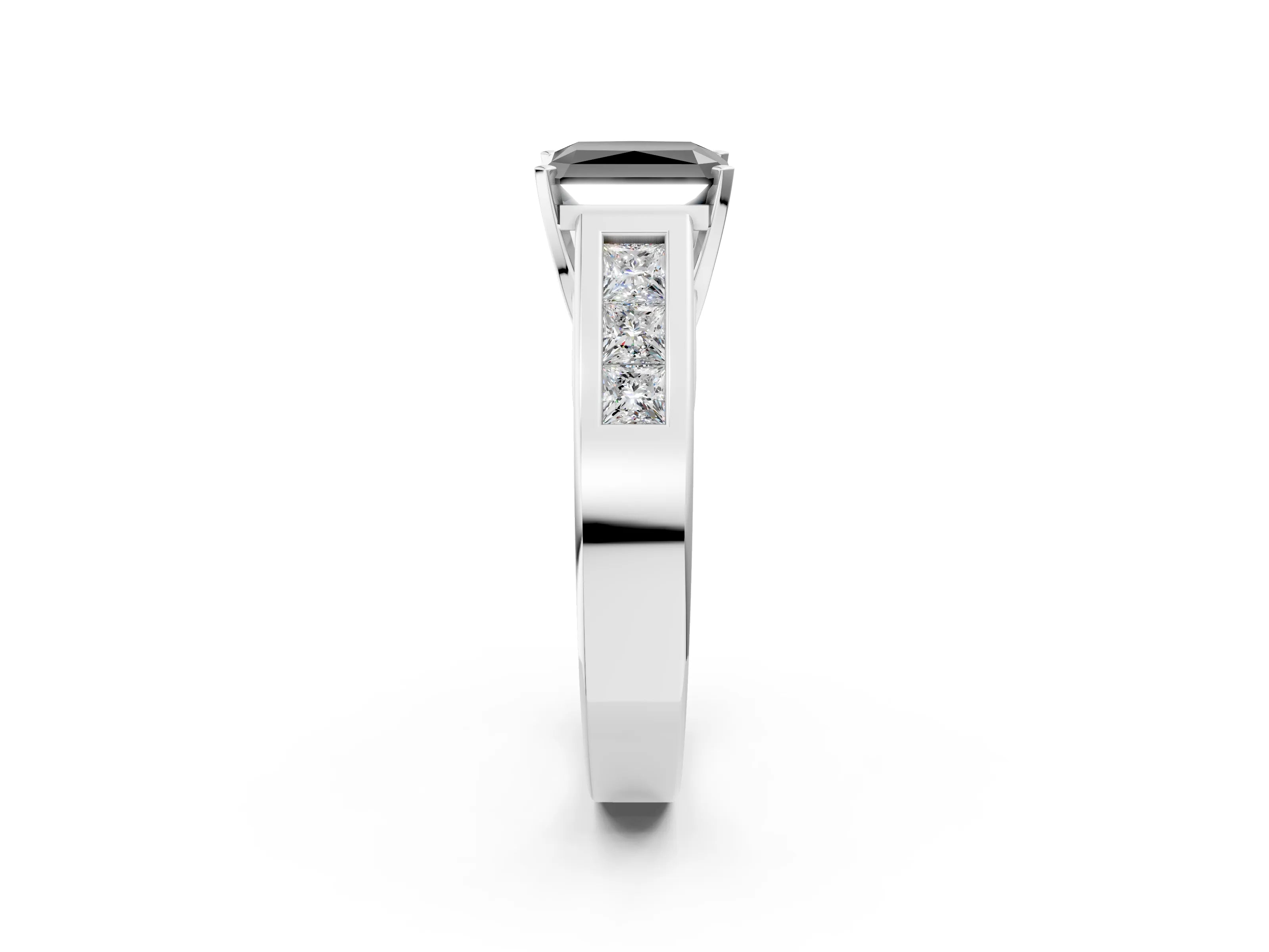 White gold Fancy Black Radiant Cut Cut Channel Set Solitaire Ring with Four-Prong Setting_2