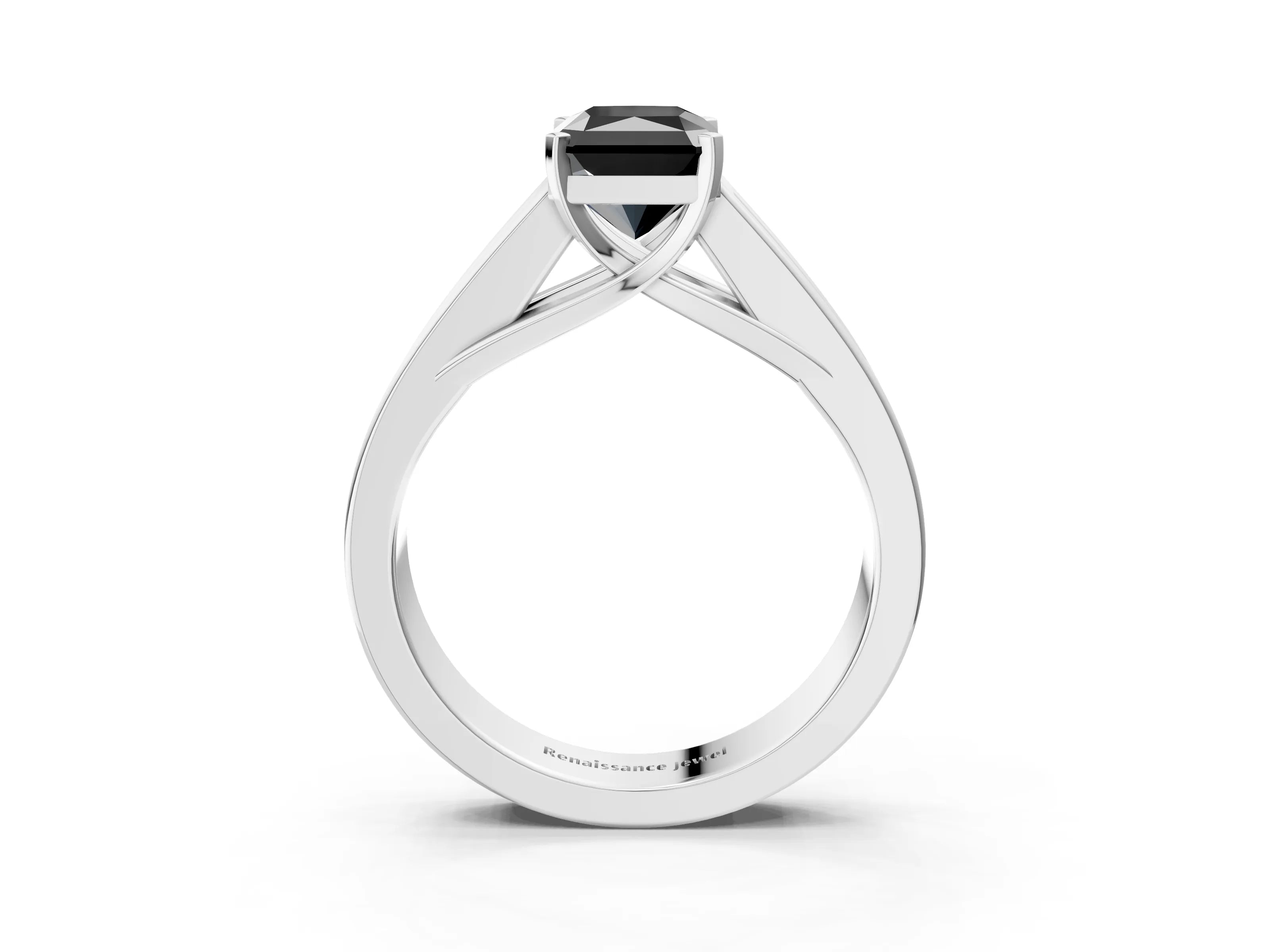 White gold Fancy Black Radiant Cut Cut Channel Set Solitaire Ring with Four-Prong Setting_3