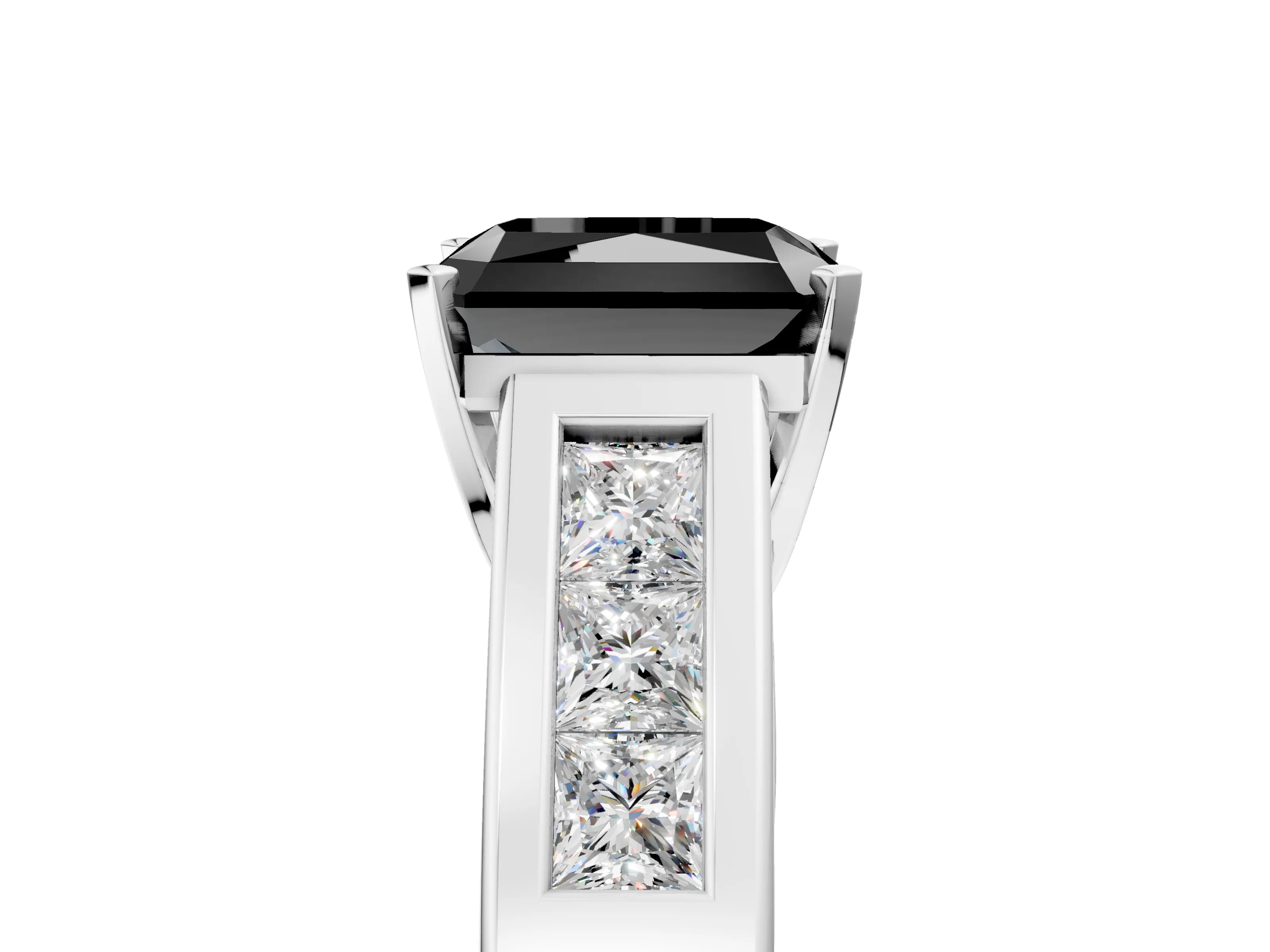 White gold Fancy Black Radiant Cut Cut Channel Set Solitaire Ring with Four-Prong Setting_5