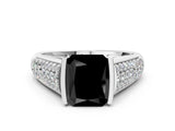 White gold Fancy Black Radiant Cut Cut Diamond Channel Set Pave Band with Tension Prong Setting
