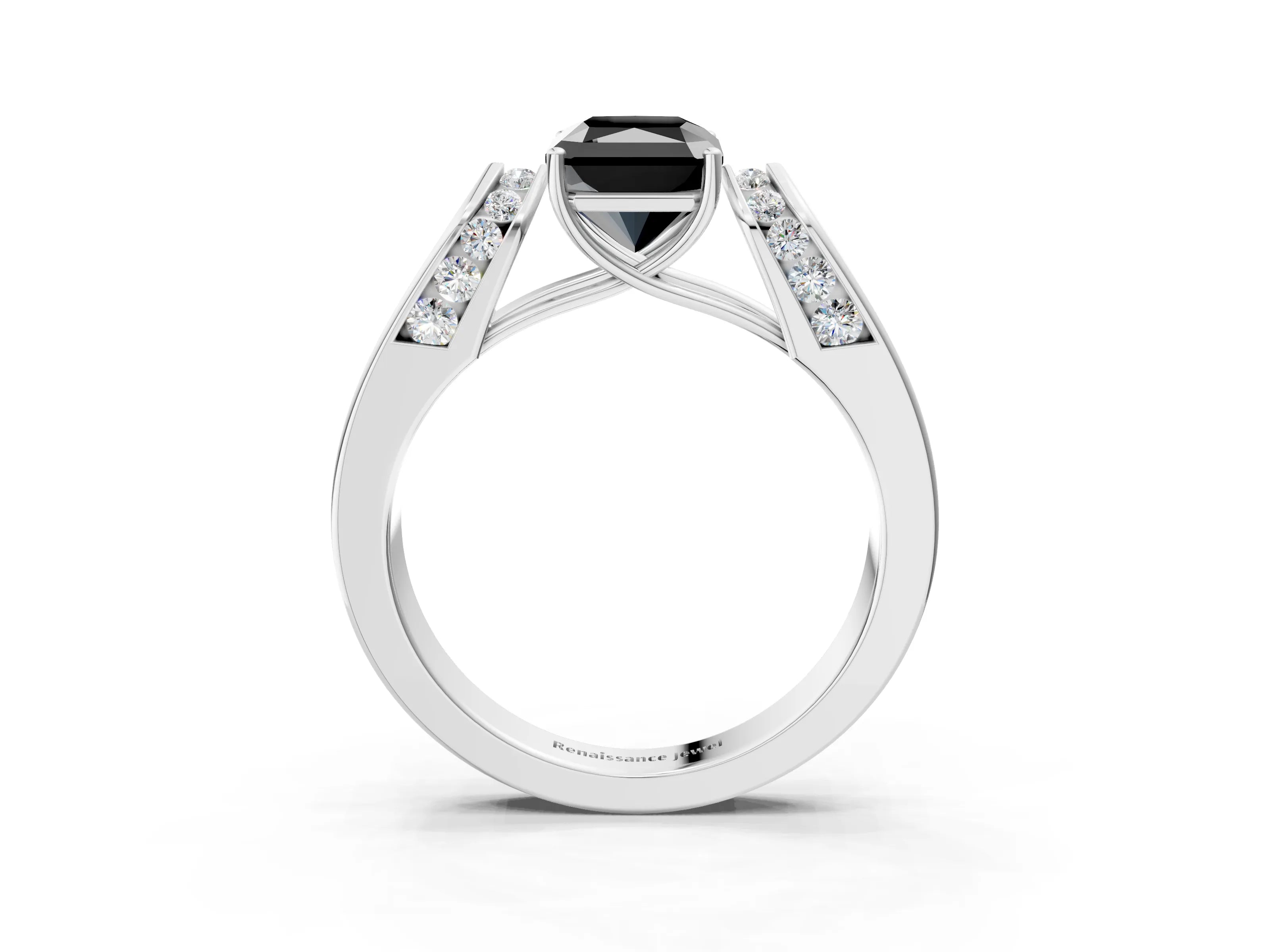 White gold Fancy Black Radiant Cut Cut Diamond Channel Set Solitaire Ring with Four-Prong Setting_3
