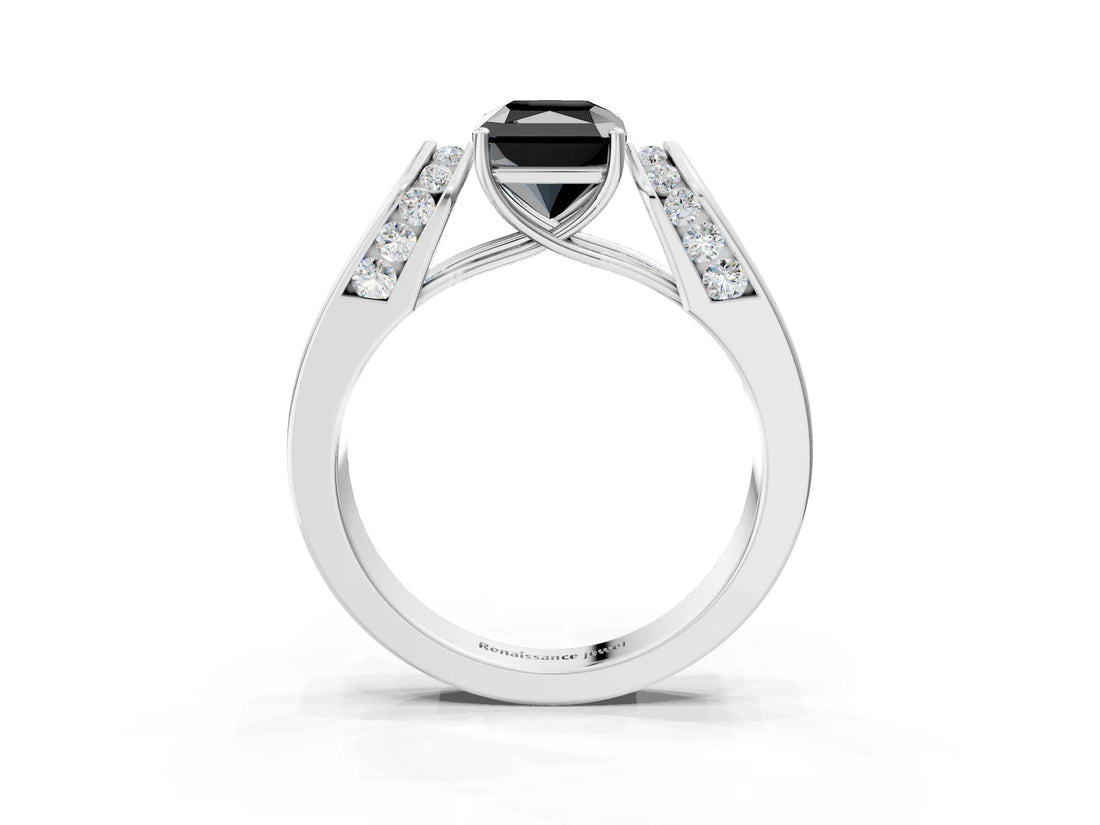 White gold Fancy Black Radiant Cut Cut Diamond Channel Set Solitaire Ring with Four-Prong Setting_39