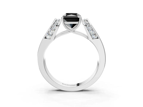 White gold Fancy Black Radiant Cut Cut Diamond Channel Set Solitaire Ring with Four-Prong Setting_3