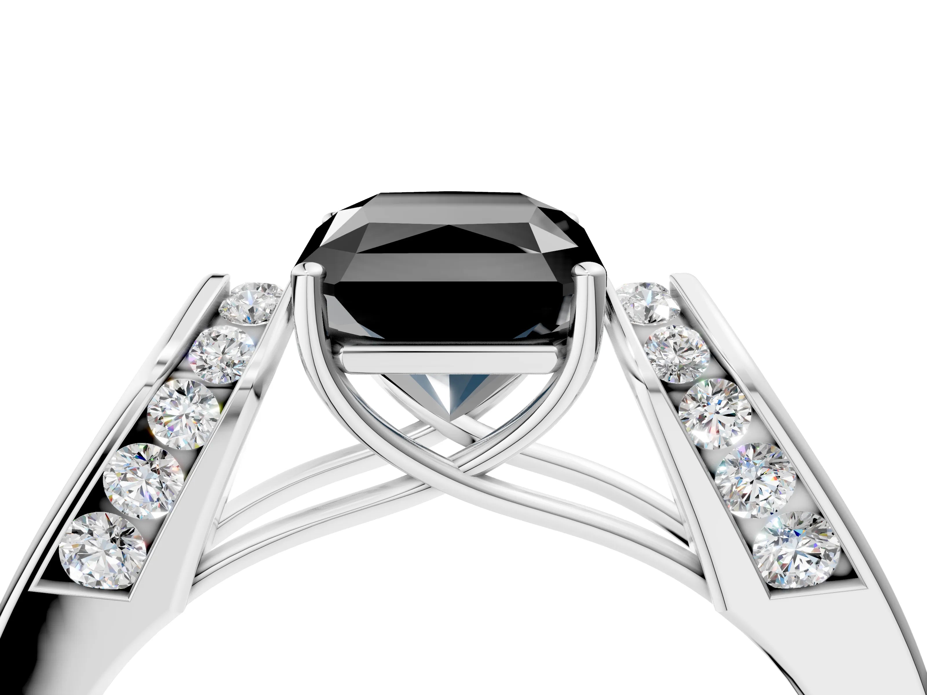 White gold Fancy Black Radiant Cut Cut Diamond Channel Set Solitaire Ring with Four-Prong Setting_4