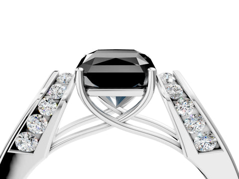 White gold Fancy Black Radiant Cut Cut Diamond Channel Set Solitaire Ring with Four-Prong Setting_4
