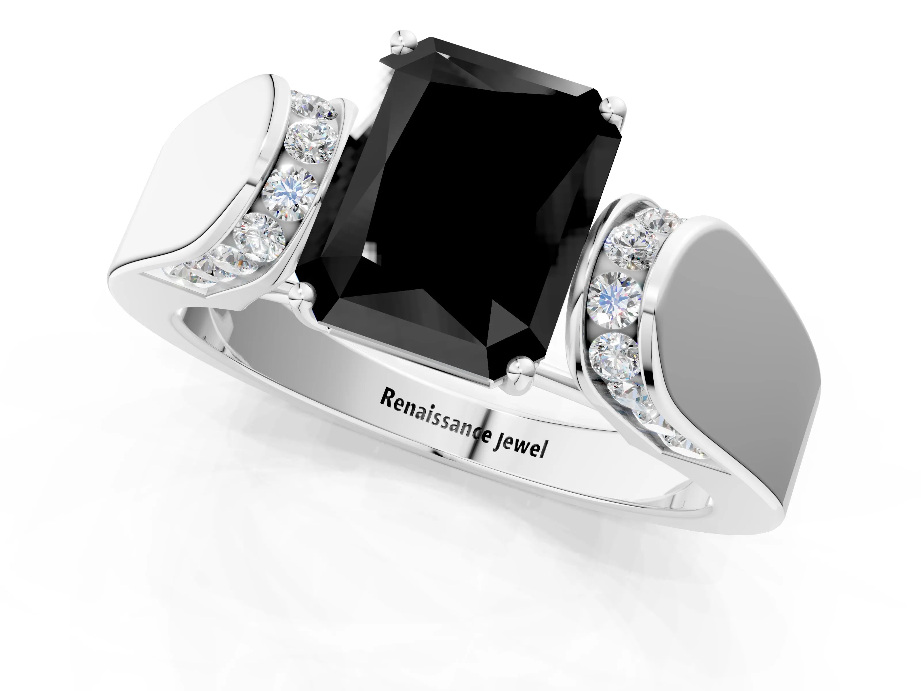 White gold Fancy Black Radiant Cut Cut Diamond Channel Set Solitaire Ring with Four-Prong Setting_73
