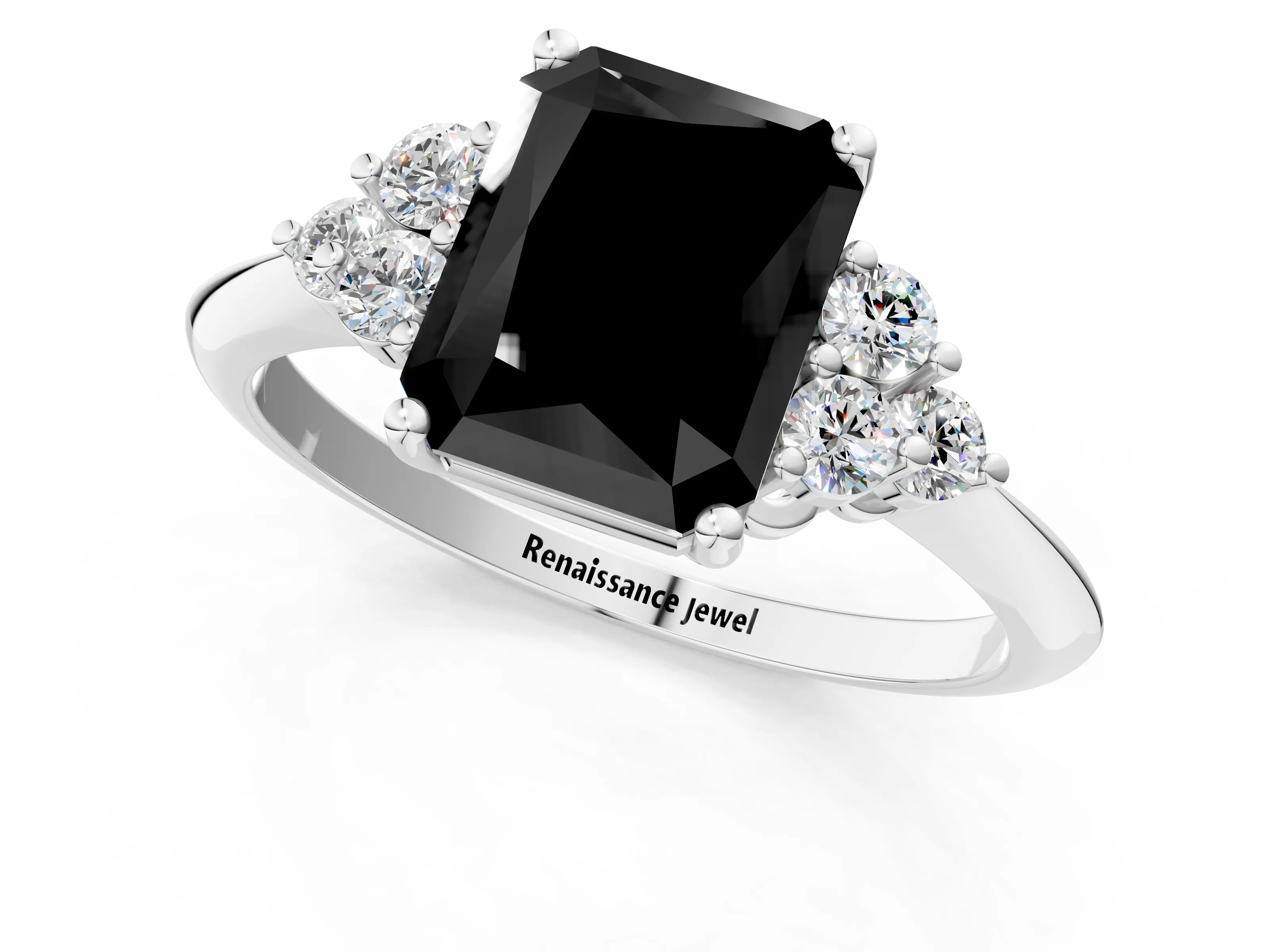 White gold Fancy Black Radiant Cut Cut Diamond Cluster Ring with Solitaire Band and Four-Prong Setting_1