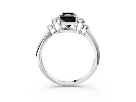 White gold Fancy Black Radiant Cut Cut Diamond Cluster Ring with Solitaire Band and Four-Prong Setting_39