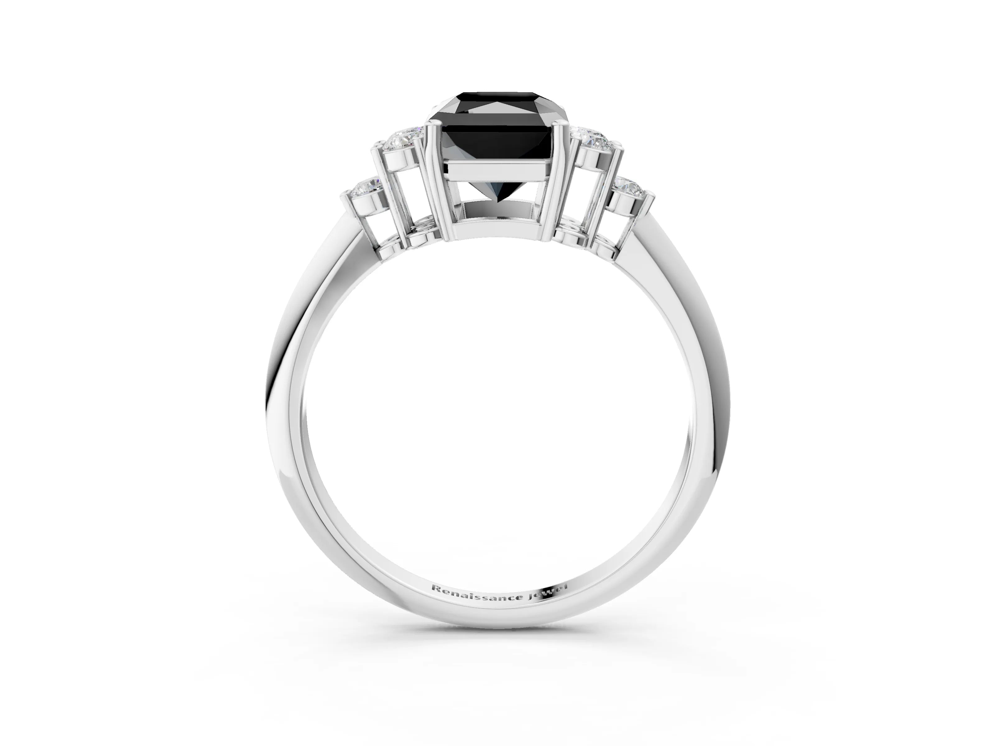 White gold Fancy Black Radiant Cut Cut Diamond Cluster Ring with Solitaire Band and Four-Prong Setting_3