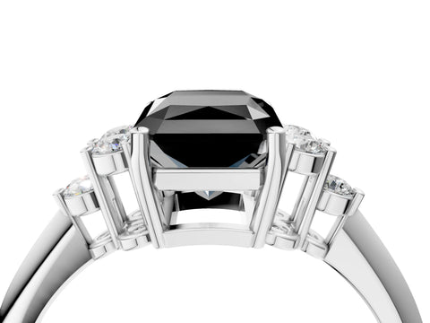 White gold Fancy Black Radiant Cut Cut Diamond Cluster Ring with Solitaire Band and Four-Prong Setting_40