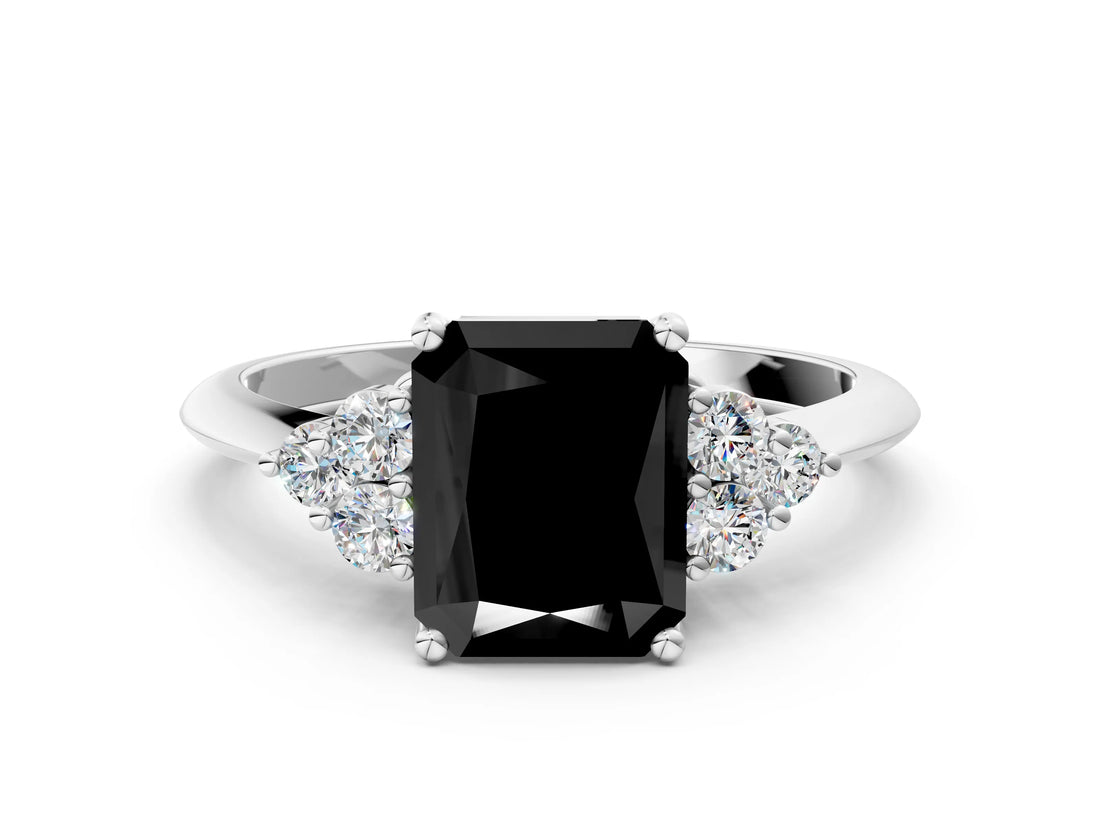 White gold Fancy Black Radiant Cut Cut Diamond Cluster Ring with Solitaire Band and Four-Prong Setting_48