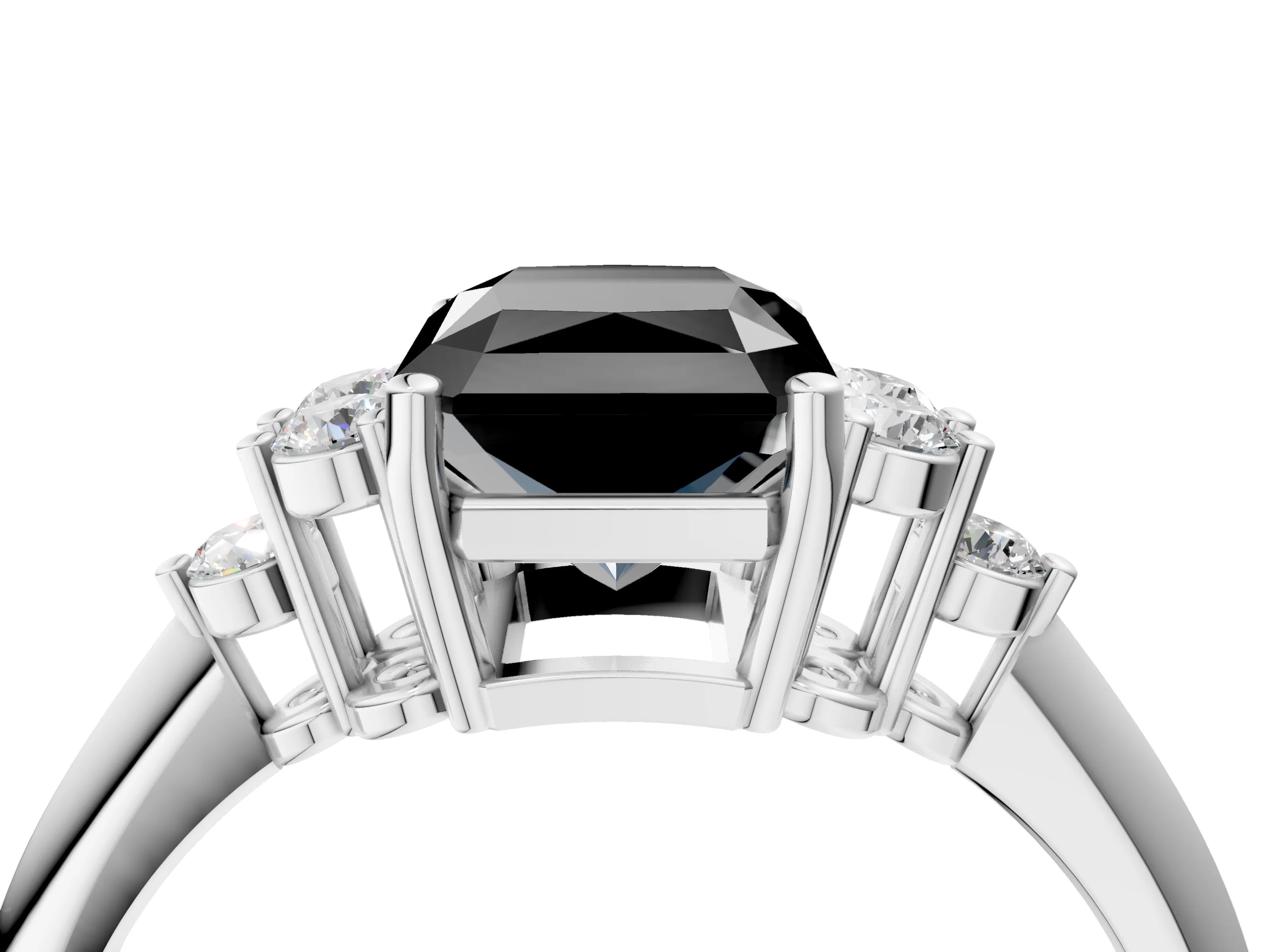 White gold Fancy Black Radiant Cut Cut Diamond Cluster Ring with Solitaire Band and Four-Prong Setting_4