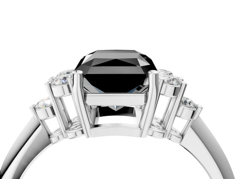 White gold Fancy Black Radiant Cut Cut Diamond Cluster Ring with Solitaire Band and Four-Prong Setting_4