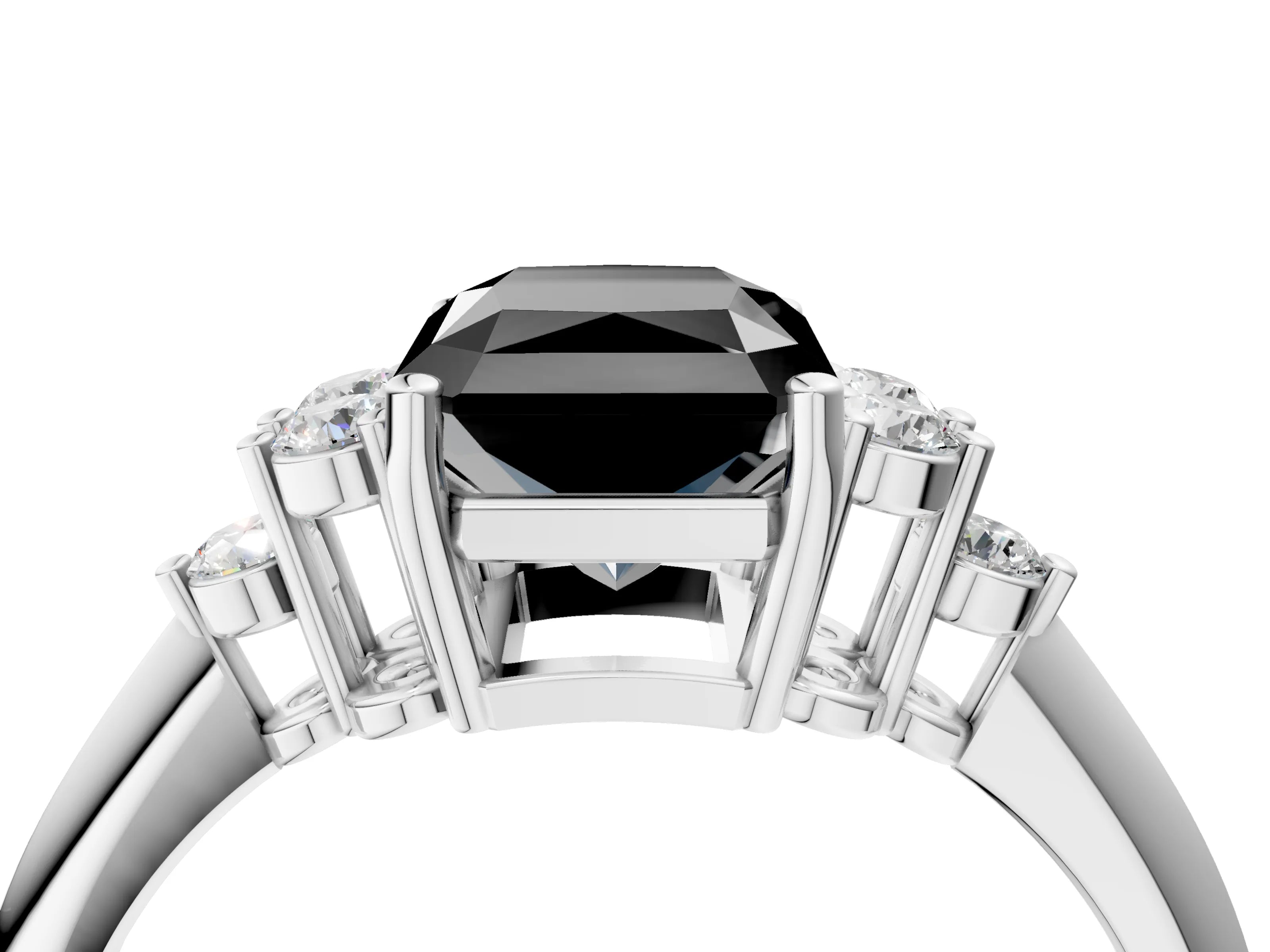 White gold Fancy Black Radiant Cut Cut Diamond Cluster Ring with Solitaire Band and Four-Prong Setting_52