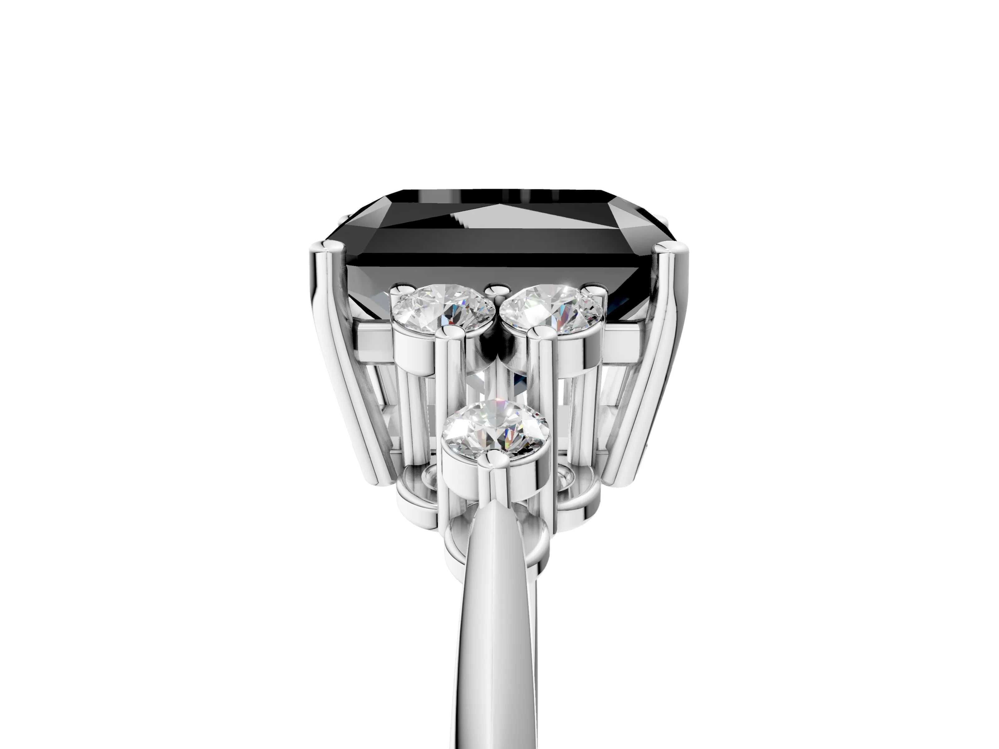 White gold Fancy Black Radiant Cut Cut Diamond Cluster Ring with Solitaire Band and Four-Prong Setting_5