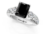 White gold Fancy Black Radiant Cut Cut Diamond Engagement Ring with Pavé Band and Four-Prong Setting_1