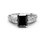 White gold Fancy Black Radiant Cut Cut Diamond Engagement Ring with Pavé Band and Four-Prong Setting